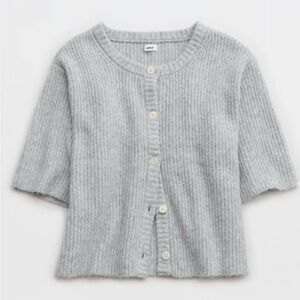 🐭 AERIE unREAL Short Sleeve Cardigan in Grey
